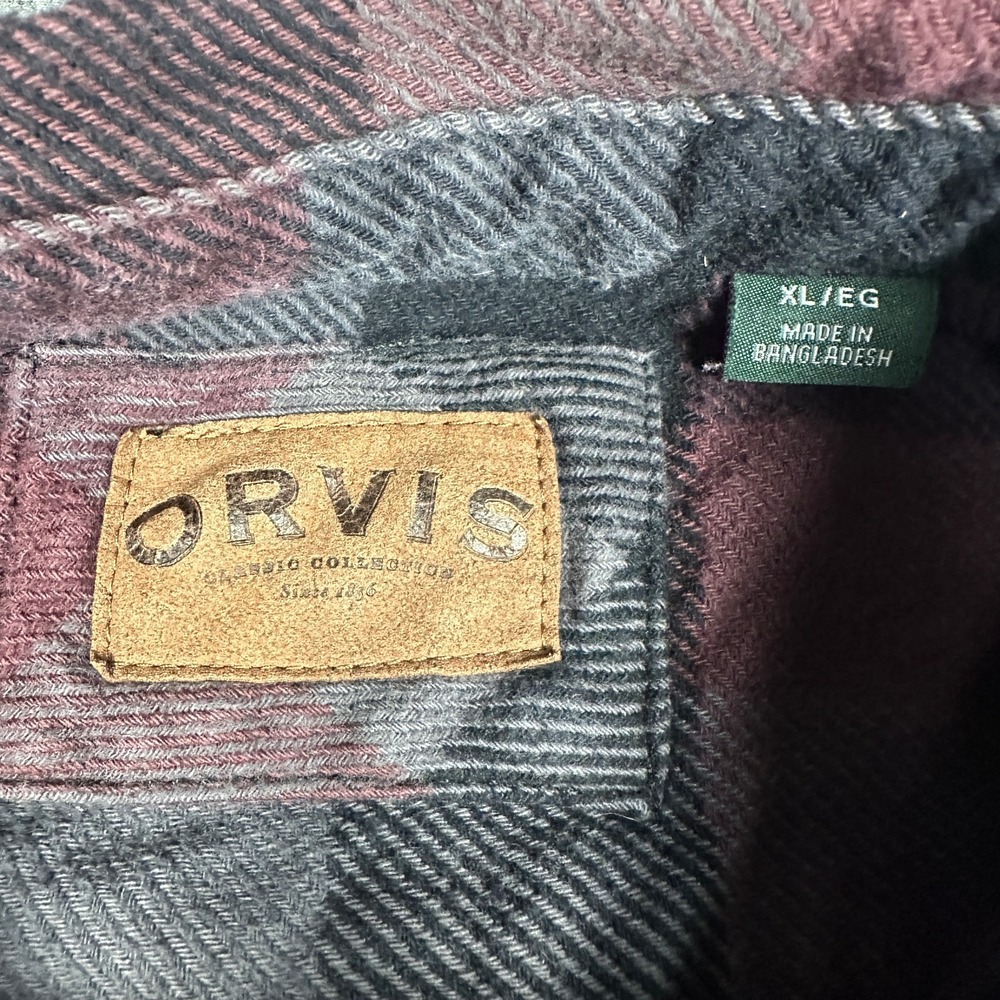 Orvis Classic Collection Flannel Shirt Mens XL Red Gray Buffalo Plaid Heavy - Picture 2 of 7
